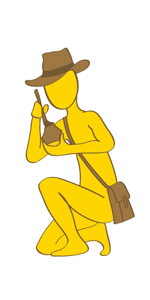 eine gelbe Figur schreitet eintspannt auf ihrem Lebensweg